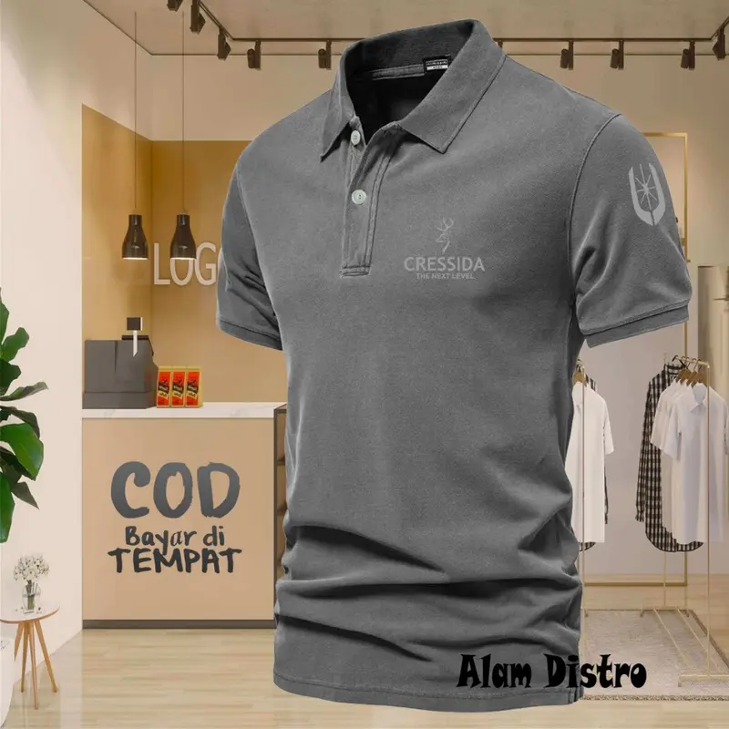 (COD) T-shrit POLO kerah Cressida Plus Lengan Text Silver Quality Kaos Kerah Dewasa Shirt / Kaos Wangki Pria Polo / Kaos Seragam 5