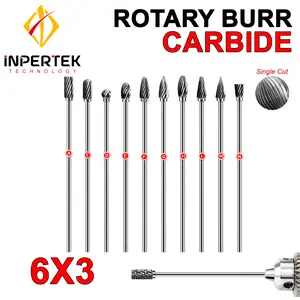 Rotary Burr 6X3 Single Cut Cuner Carbide 6 mm Mata Long Tuner Panjang