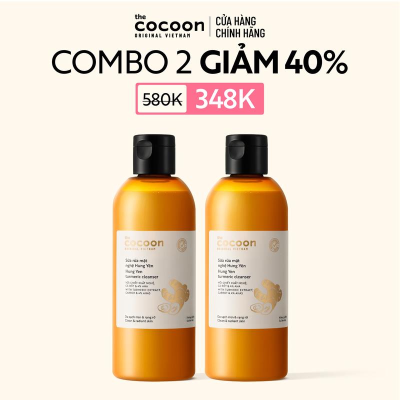  COMBO 2 Bigsize - Sữa rửa mặt nghệ Hưng Yên Cocoon giúp da sạch mịn và rạng rỡ 310ml 