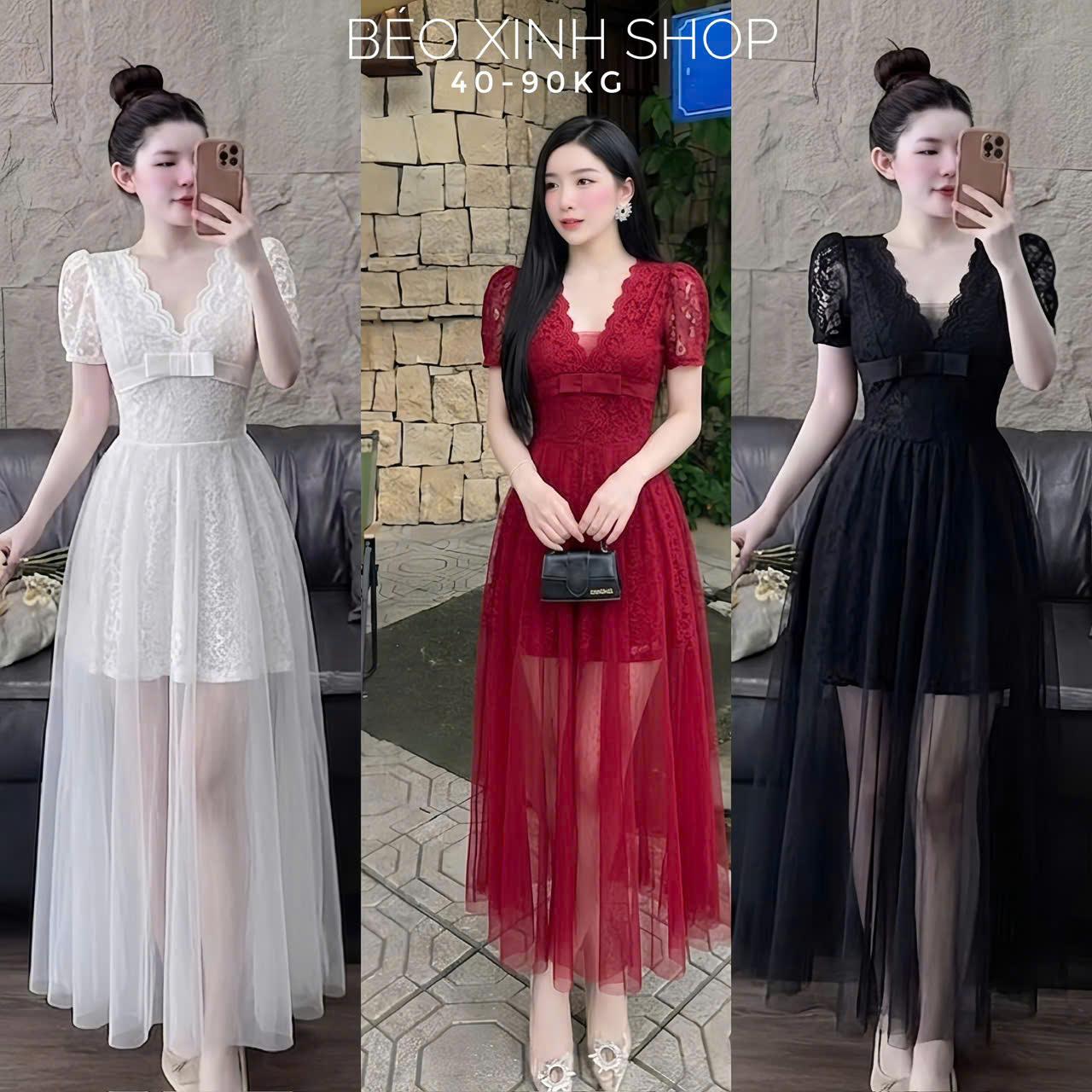 Đầm Dự Tiệc Thiết Kế 2 Lớp Ren Tiểu Thư Phối Cổ Tim (Vải Ren 2 Lớp) Cao Cấp Thanh Lịch Sang Trọng Cho Các Nàng Bigsize 40–90kg Thời Trang Nữ Béo Xinh Shop - A.1760