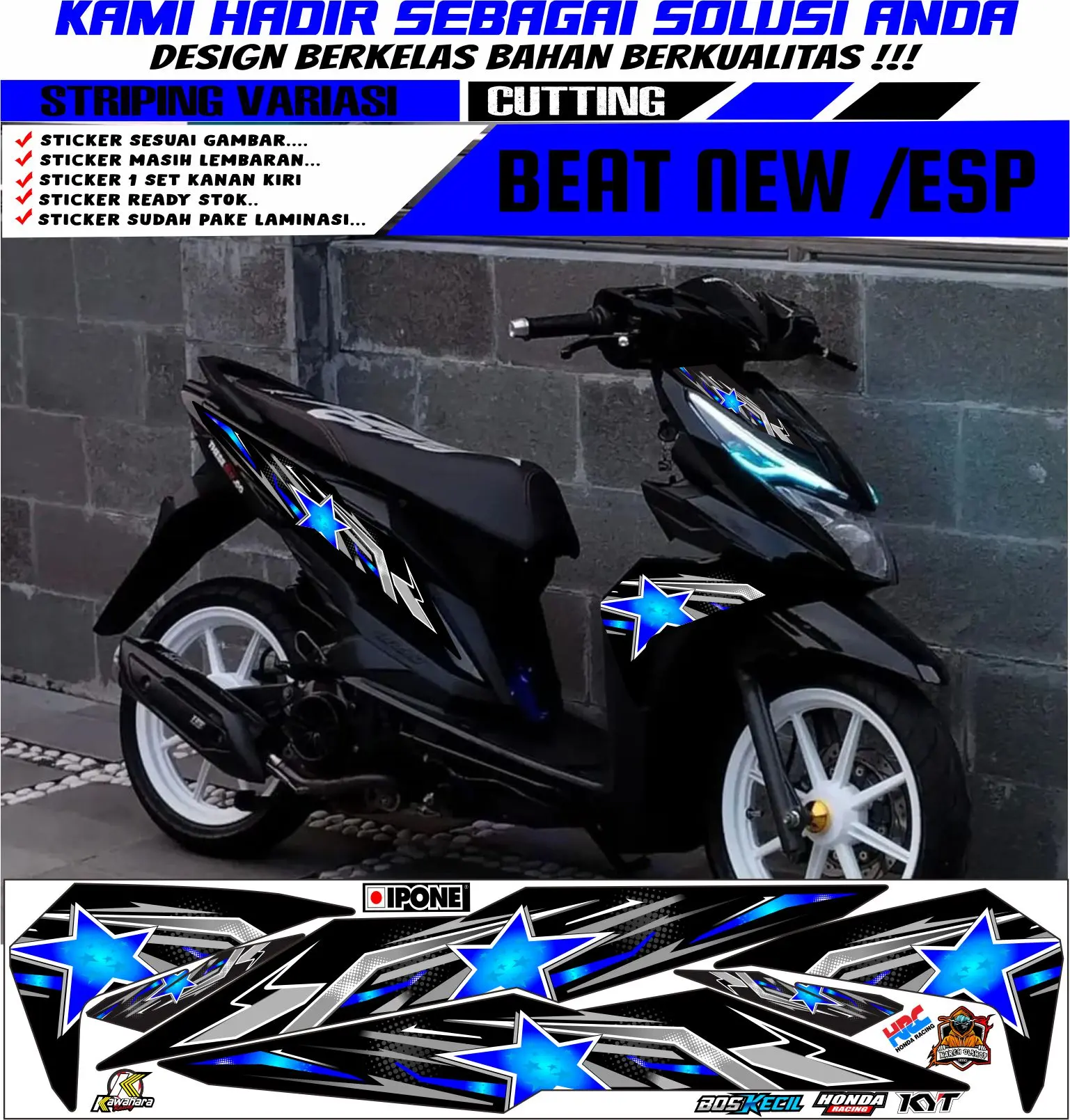 STRIPING BEAT NEW/ESP VARIASI BINTANG THAILAND, STICKER MOTOR Aksesoris Kendaraan Motorcycle
