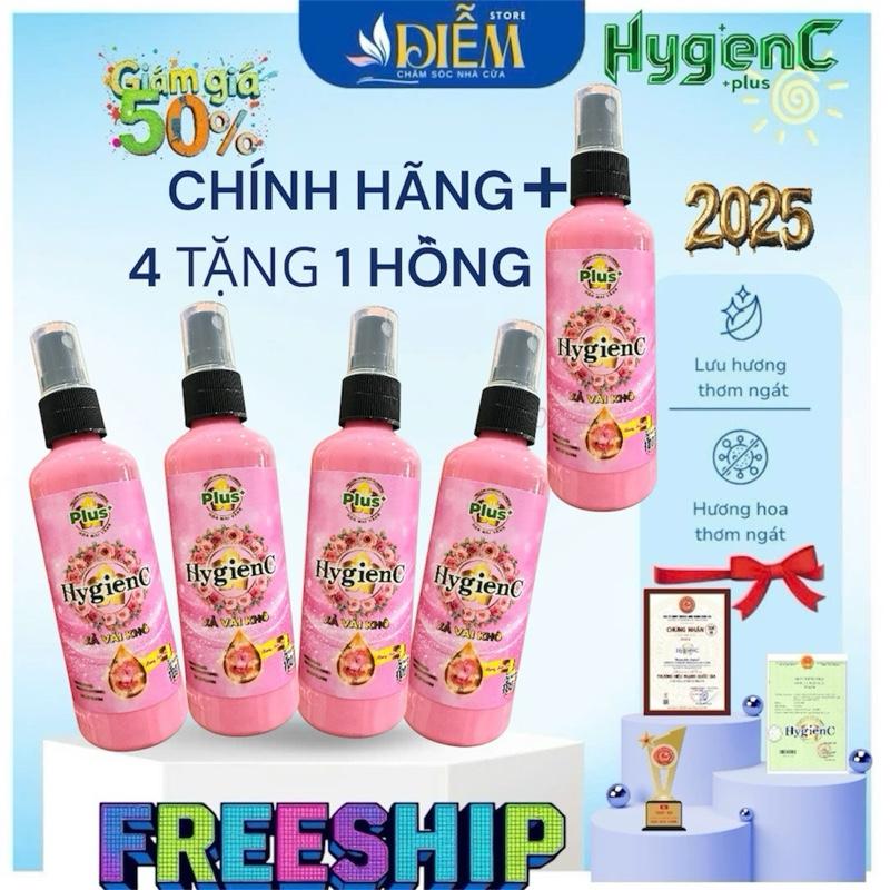HỒNG MỚI VỀ 4 TẶNG 1 Chai Xịt Vải Khô - Xịt Thơm Quần Áo HygienC 100ML - Hương Hoa Hồng Tươi