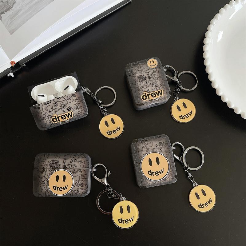 Ốp Vuông Silicon TPU Mềm, Drew Đen, Tương Thích Với Thiết Bị Airpods 4 Pro, 1 / 2 / 3 Pro2, Phụ Kiện Ốp Bảo Vệ, Thích Hợp Cho Tai Nghe Bluetooth Không Dây, Vỏ Bảo Vệ Chống Sốc Cầm Tay, Vỏ Bảo Vệ