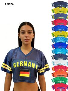 Camiseta crop de fútbol femenino para la Copa Mundial 2026 | Camiseta de equipo nacional USA, Argentina, Brasil, Inglaterra, Alemania, Francia, España, Portugal, México, Países Bajos, Japón, Italia y Sudáfrica del Sur | atuendo de fan para el juego