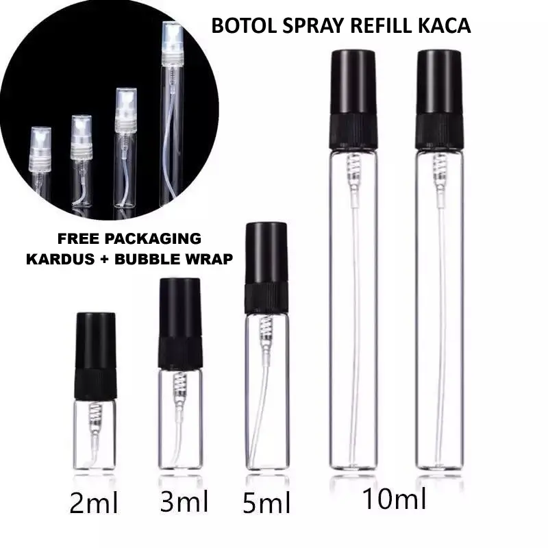 KKC Botol Spray Vial kaca mini 2ml 3ml 5ml 10 ml botol refill parfum bening hitam travel size