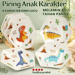 TOPTREE Piring Melamin Dino Asli Tebal Piring Segi Enam Buah Kue Snack Dekorasi/ Kitchenware Alat Makan Keramik Plastik