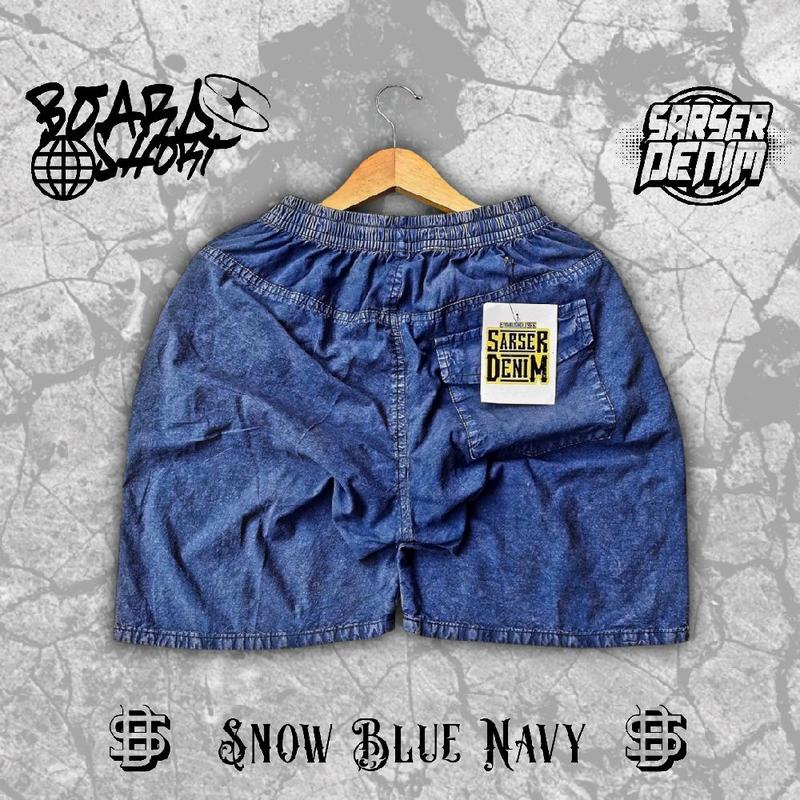 Boardshort Celana Pendek Pria Jeans Sea Wash Denim Kain Tebal Premium Quality Dark Blue Navy Celana Kolor Distro Surfing Pantai Santai Nyaman Celana Pendek Laki Laki Tren 4