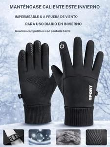 Guantes de forro de vellón de poliéster para hombre, impermeables, a prueba de viento y compatibles con pantalla táctil, ideales para esquiar, ciclismo, motocicleta y deportes al aire libre