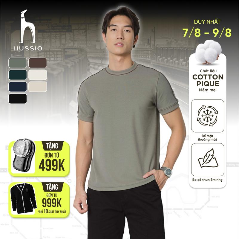 Áo thun nam cổ tròn DIAGO vải Cotton Pique dày dặn, mềm mịn, trẻ trung - HUSSIO