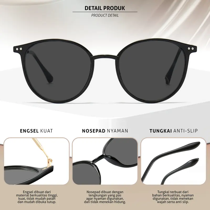 Kacamata Hitam Sunglasses Fashion Korean Style Pria Wanita Lensa UV400 Polarized Bentuk Oval Bahan TR-90 & Metal Colore.In Eyewear 2188s 4