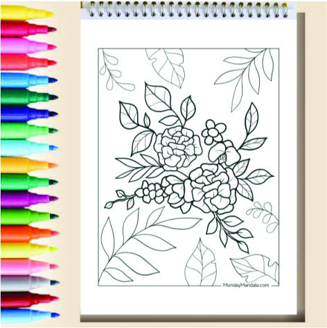 Flowers Coloring Book Cozy Book Adult Buku Mewarnai Remaja Dewasa Spiral Kertas Tebal Tema Bunga 2