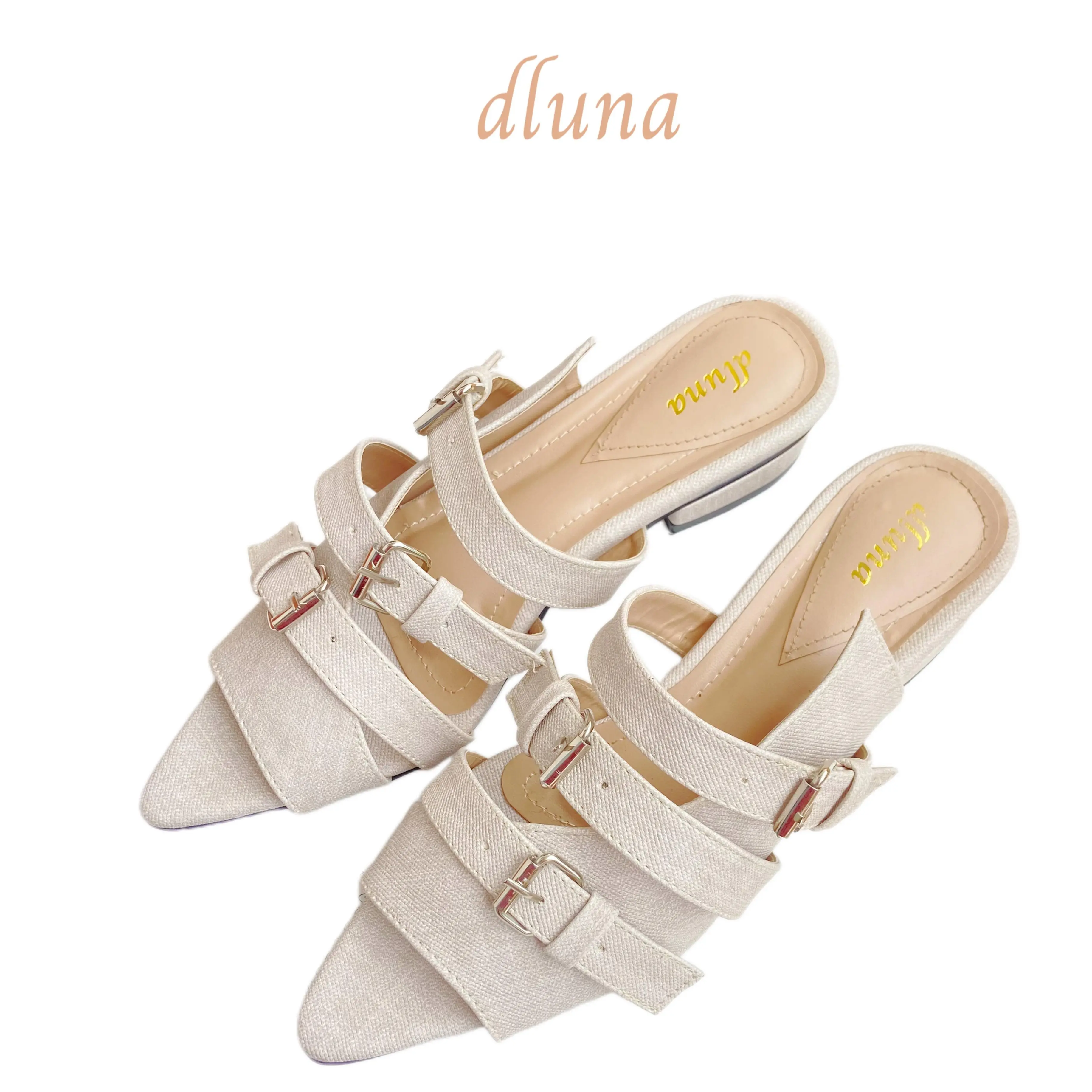 Dluna - Caterine Sandal Mules Slip On Hak 3 cm | Sandal Flat Wanita FlatShoes Wanita Korean Style Sandal Mules Wanita