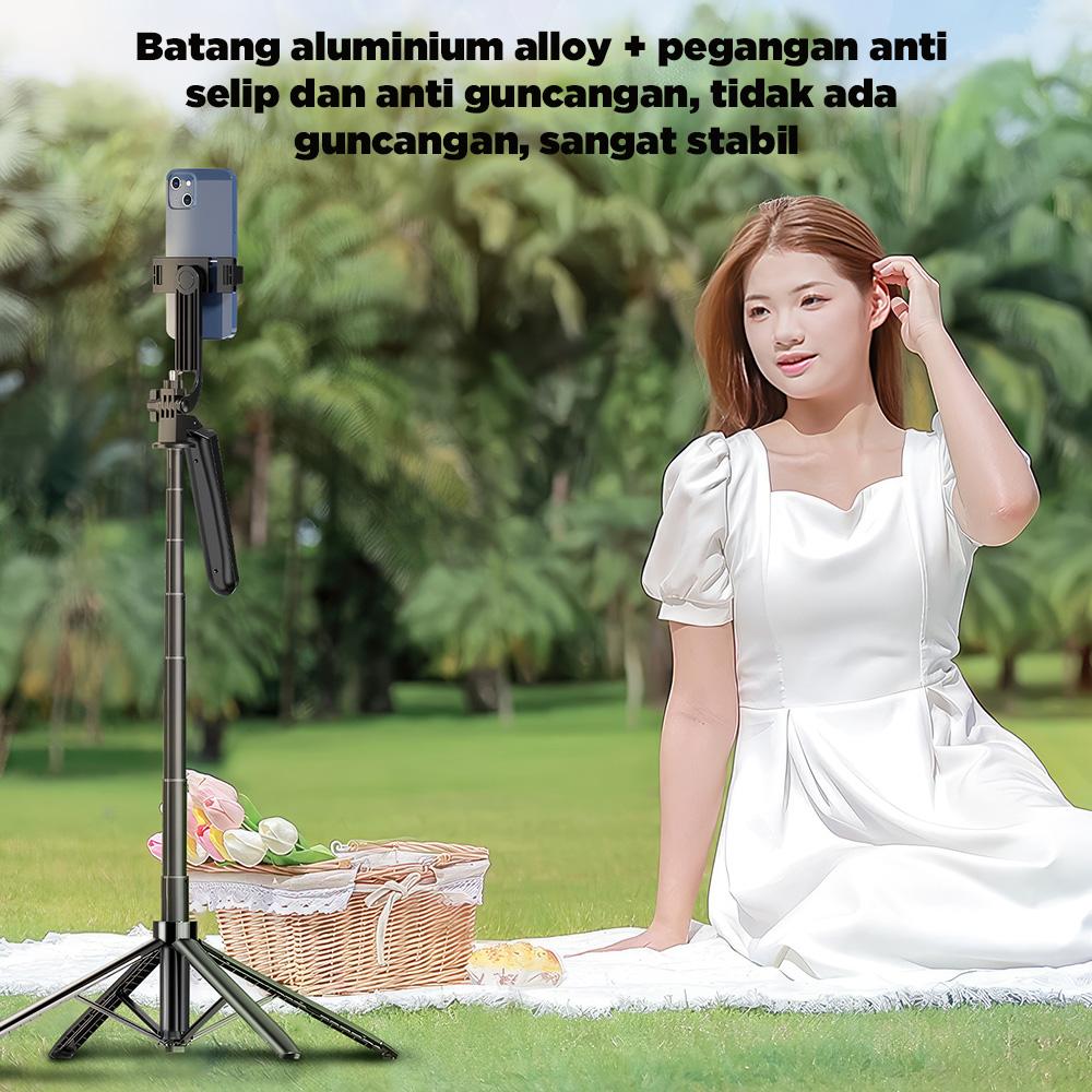 NEXID A17 4in1 Tongsis Tripod Bluetooth 1.8m dengan 4 Kaki Stainless Steel Fill Light & Remote Control 10M Cocok untuk Handphone Kamera S30
