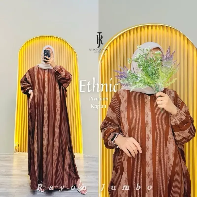 Ethnik Home Dress Kaftan By Sekata Batik Baju Muslimah Wanita Jumbo Gamis Kaftan Rayon Premium 2
