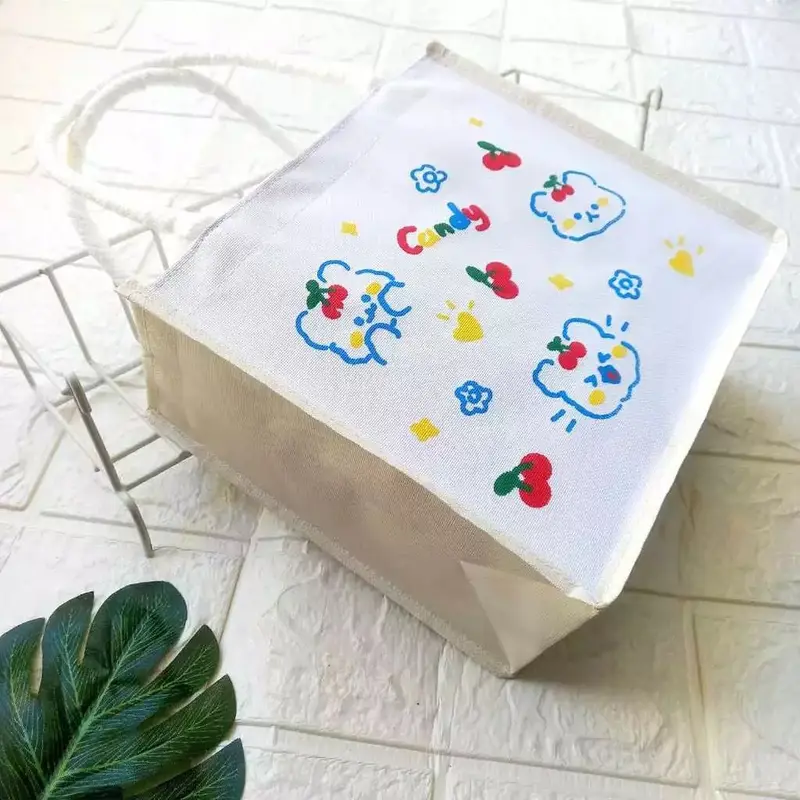 Tote Bag Mini Tali Sumbu Putih Wanita Tas Mini Motif Sablon Totebag Serut Karakter 8