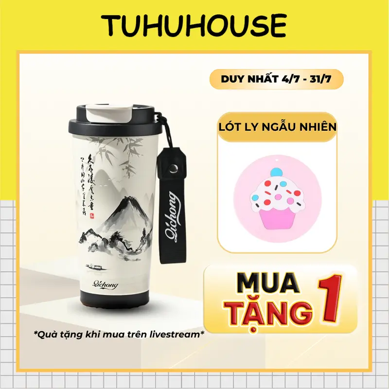 Ly giữ nhiệt Qichong 520ml có quai xách, cốc giữ nhiệt nóng lạnh inox 316 cao cấp – TUHUHOUSE 0