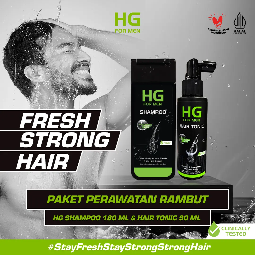 Paket HG Shampoo 180 ml & Hair Tonic For Men 90 ml - Sampo anti  Ketombe dan Paket Perawatan Rambut Rontok Cowok