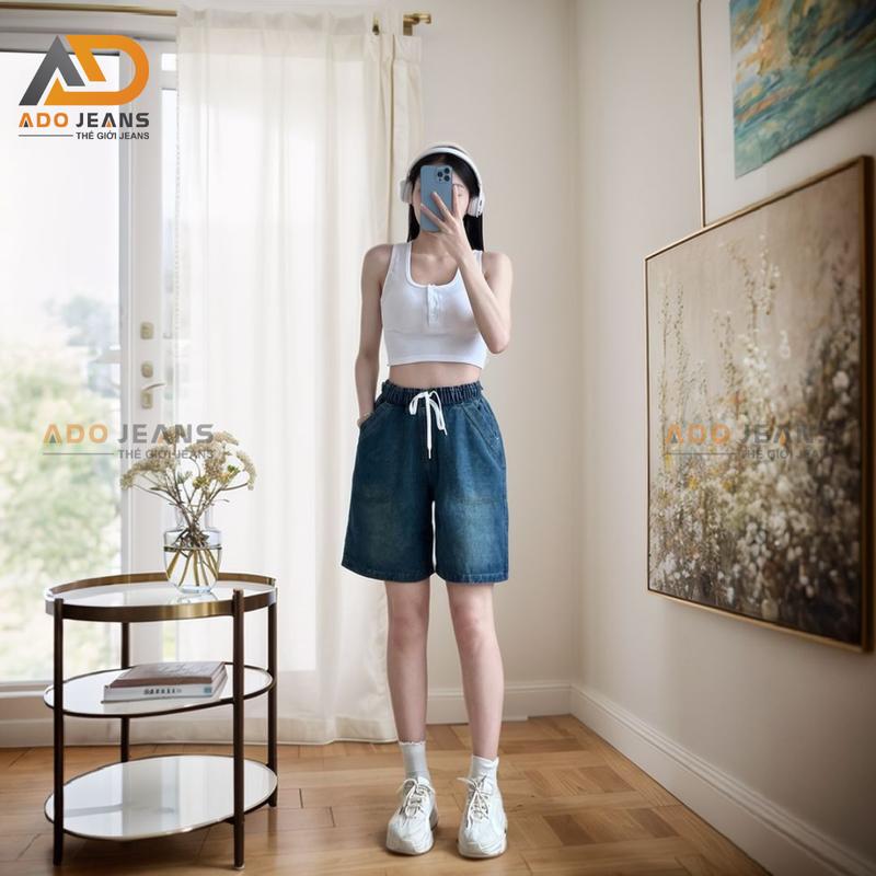 Product Introduction of Quần ngố Jean lưng chun dây thắt, lưng thun co giãn có bigsize  (mã SJ111) Nữ Pants Women 19