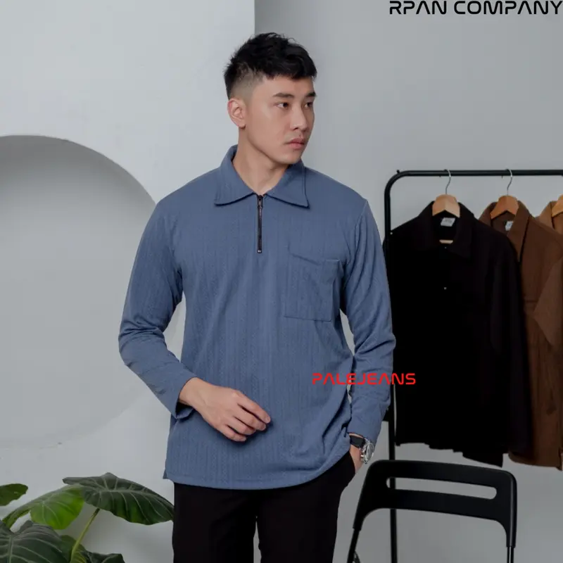 Kaos Polo Knit Pocket Lengan Panjang Motif Pria / Polo Zipper Long Sleeve Knit Fabric / Kaos Tangan Panjang Saku Modern Fit. 3
