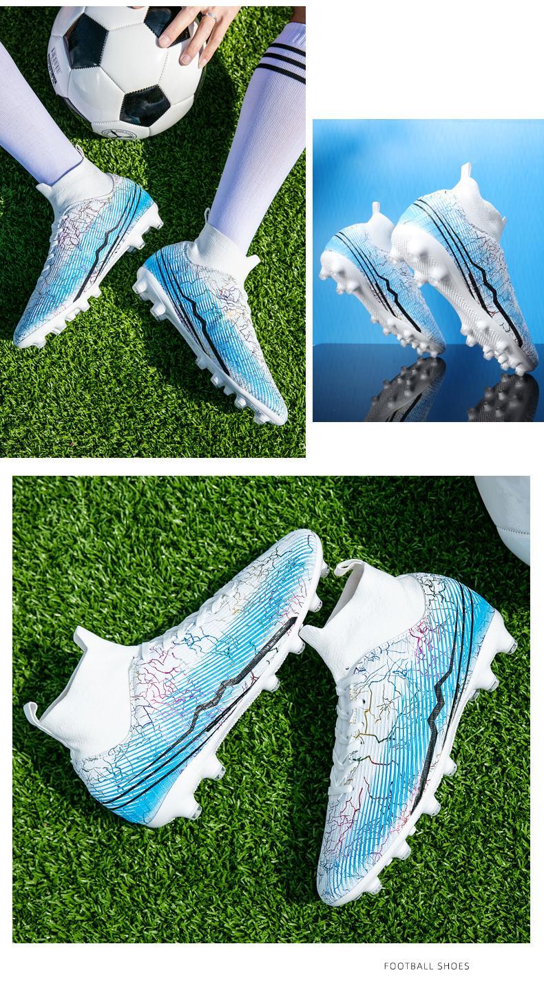 Product Introduction of Messi Football Shoes Large Size: EU35-47 Male Teenager Students Outdoor Lawn High-top Training Shoes Cristiano Ronaldo Children Adult AG Spike Anti-slip Shock Absorbing Professional Competition Shoes 18