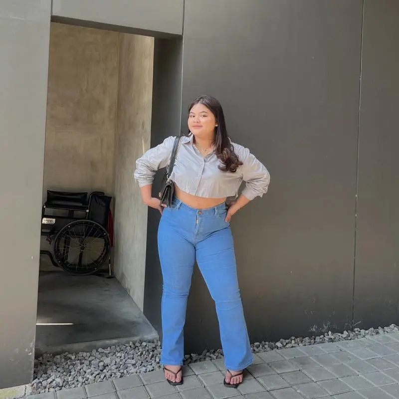 Celana jeans cutbray highwaist wanita bigsize kekinian panjang strecth 5