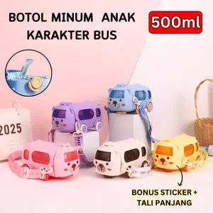 BOTOL MINUM KARAKTER BUS BERUANG 500ML / BOTOL MINUM MOBIL / BOTOL MINUM ANAK / KADO BOTOL HADIAH