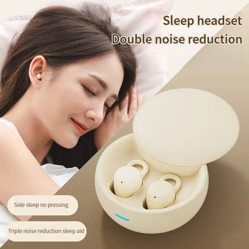 Tidur Nirkabel Bluetooth Earphone Khusus Tidur Samping Tanpa Rasa Sakit Stereo Peredam Kebisingan Tampilan Digital Headset In-Ear Kecil 4