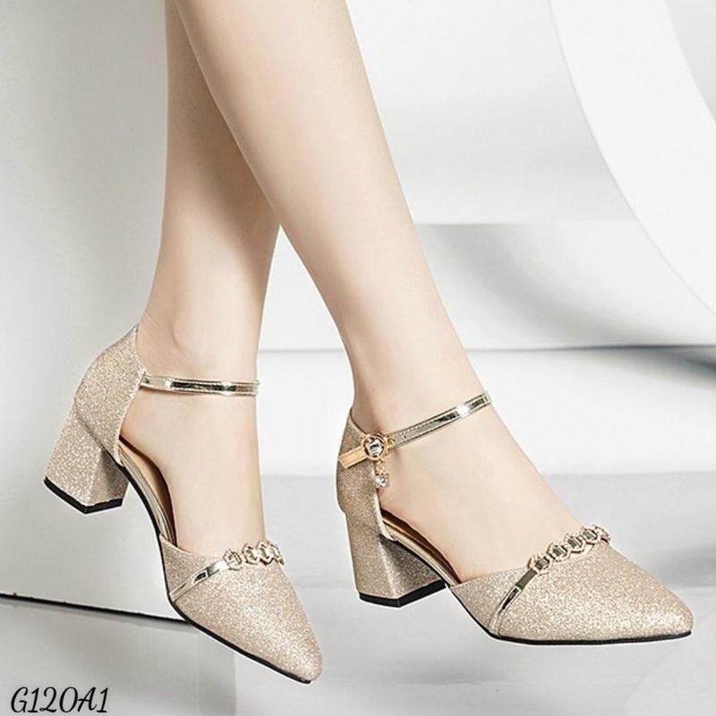 Giày cao gót kim tuyến 3p 6p vàng đồng hơi ánh xanh Đế Cao Shoes Nữ giày đẹp