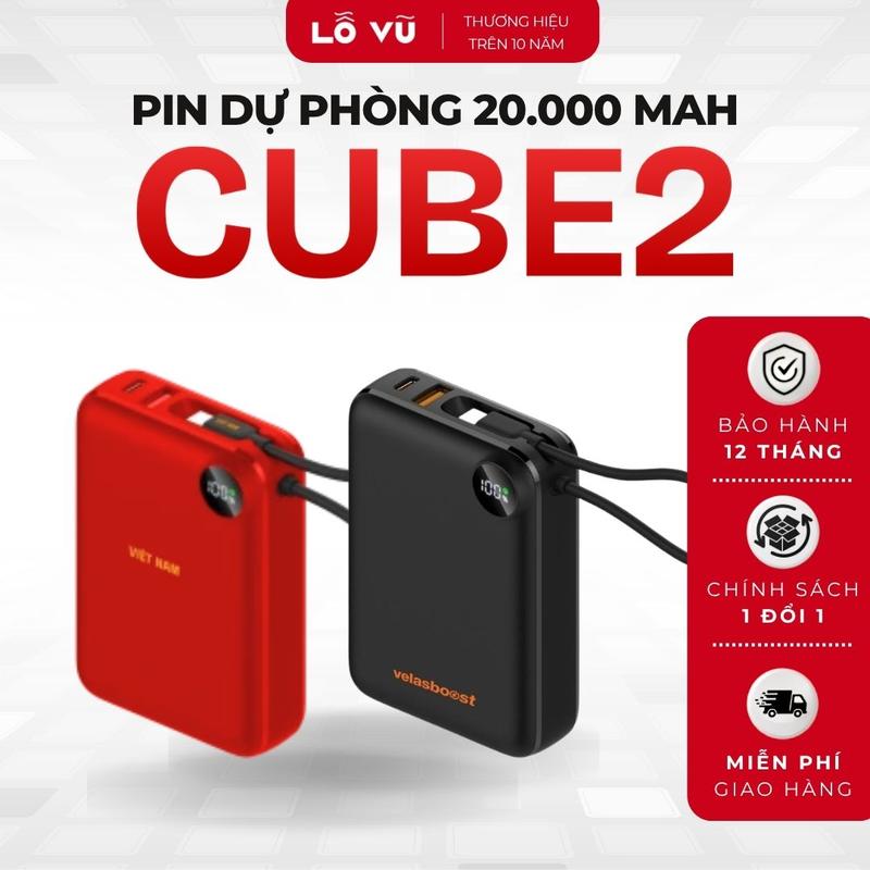 Pin sạc dự phòng 20.000 mAh CUBE2 velasboost, Sạc nhanh 22.5W, Tích hợp dây type C - Phụ kiện điện thoại, Lỗ Vũ 1, vuabanlo, levu01
