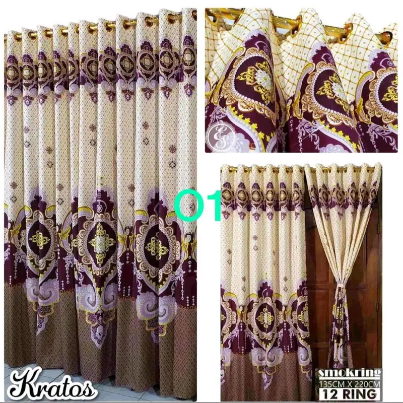 Gorden Smokring 12 Ring Murah Aesthetic Kain Gold Gorden - Lebar 120cm Tinggi 230cm Jendela Curtain Pintu 6