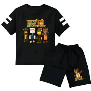Setelan anak anak laki laki perempuan gambar karakter motif garis super bear adventure fashion premium cowok cewek terbaru