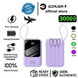 Lightweight Powerbank Fast Charging 4in1 Type-C, Micro 20W Dual USB Flashlight 30000mAh Sabuk pengaman Powerbanks di pesawat