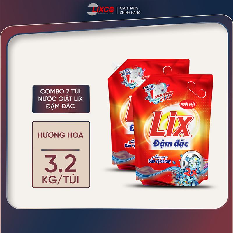  Combo 2 Túi nước giặt Lix đậm đặc túi 3.2kg hương hoa  làm sạch cực nhanh vết bẩn thơm lâu hơn 2C-NG003 