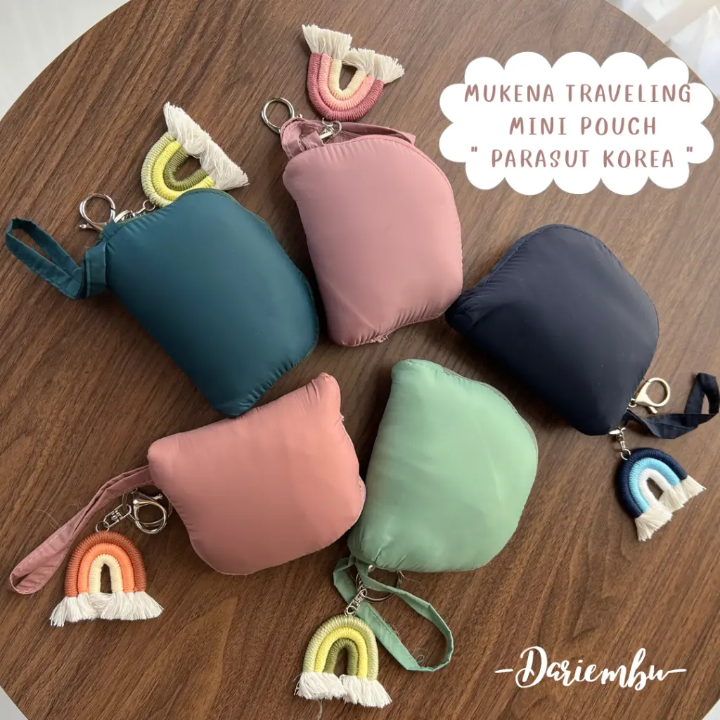 Mukena Traveling Mini Pouch Parasut Korea Anak dan Dewasa