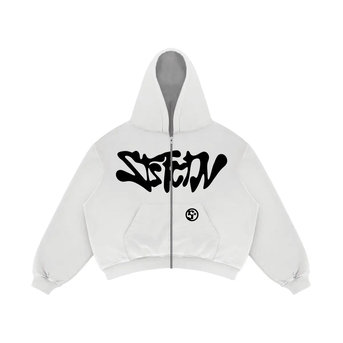 Satisfaction Hoodie Zipper Boxy 330GSM Starsy Puff White