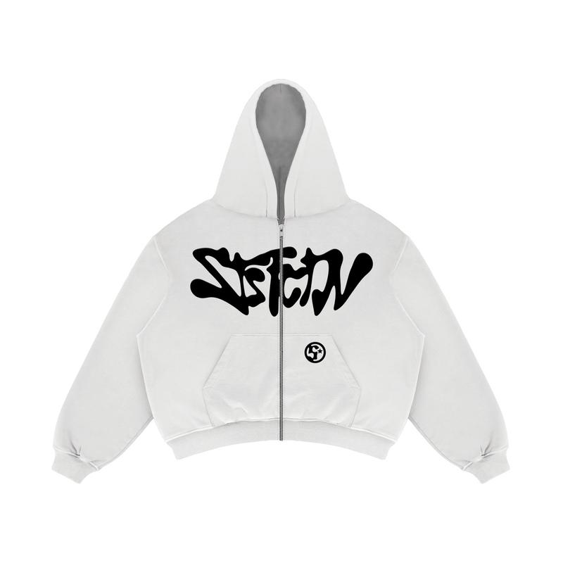 Satisfaction Hoodie Zipper Boxy 330GSM Starsy Puff White 1
