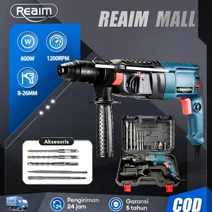 REAIM Rotary Hammer Drill Mesin Bobok Beton Jack Hammer Mesin Bor Palu Power Tools Kuat dan Tahan Lama Untuk Proyek Konstruksi Bangunan Gedung Jalan dan Renovasi Rumah Garansi 5 Tahun