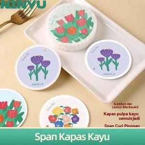 Span Pulpa Kayu, Bentuk Bunga Bulat, Lebih Tebal, Reka Bentuk Kartun, Mampat, Tahan Minyak, Span Pencuci Pinggan, untuk Menghilangkan Noda