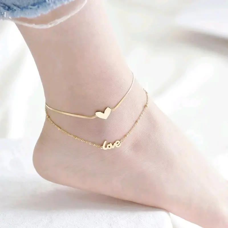 Gelang kaki GK-1119 hati 2 layer titanium anti karat