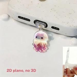 1 pieza de enchufe contra polvo para teléfono con temática de medusa 2D linda: adecuado para conector de iPhone/Tipo-C Android - mantenimiento de teléfono de acrílico, regalo perfecto para las vacaciones
