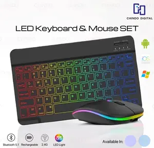 CID 10inch Backlit Backlight Keyboard Wireless Keyboard And Mouse SET LED Colorful Bluetooth Keyboard Computer