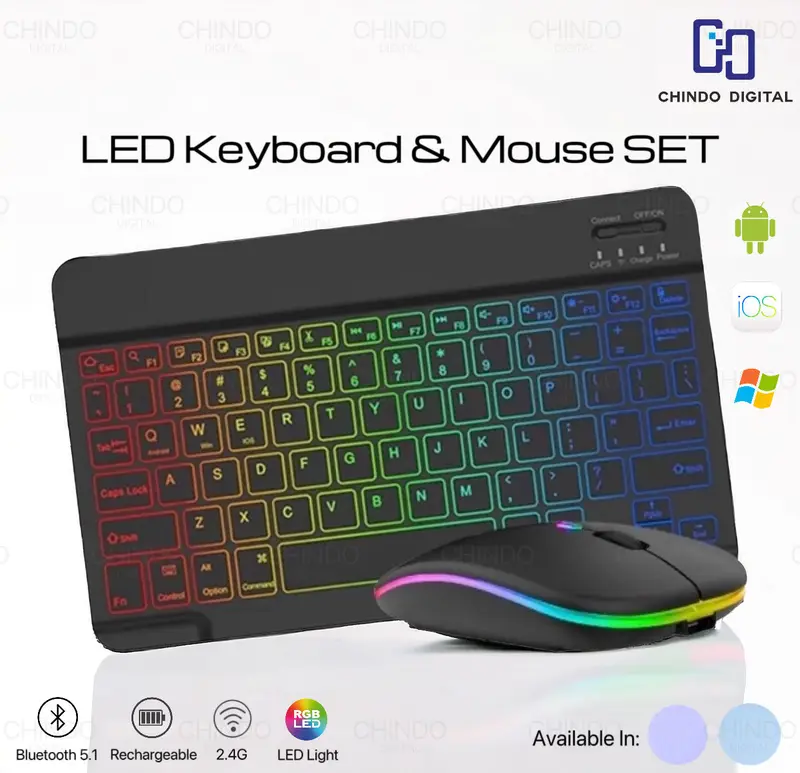 CID 10inch Backlit Backlight Keyboard Wireless Keyboard And Mouse SET LED Colorful Bluetooth Keyboard Computer