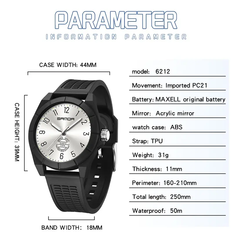 Jam Tangan Wanita Pria Analog Kasual Tahan Air 5 Bar SANDA 6212 8