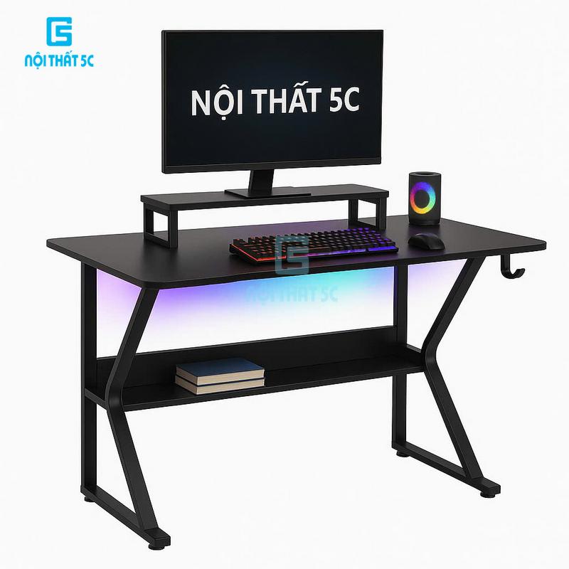  Bàn gaming bàn làm việc Nội Thất 5C-Model 1 chân chữ K U Z sắt hộp 2x4cm sơn tĩnh điện mặt bàn mdf phong cách gaming dày 15mm bàn để máy tính PC học tập có 2 nắp luồn dây điện tiện lợi  NỘI THẤT 5C  