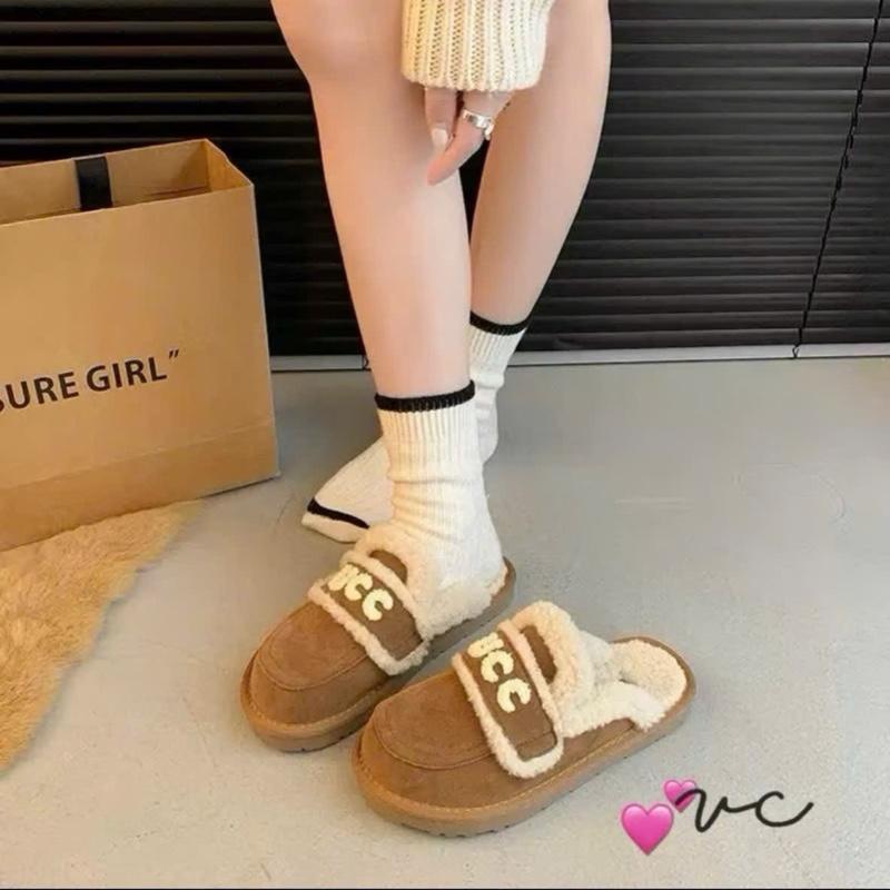   Hàng QCCC  Dép Sục lót lông da lộn mềm đế siêu êm siêu ấm cao 4-6cm 