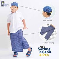 Gambar Set Sarung Celana & Peci Mikihat Anak Motif Kotak-Kotak by Little Zizu - Navy White, XL dari Little Zizu Kota Depok 1 Tokopedia