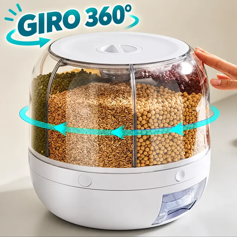 Dispenser Giratório para Grãos 360° 6 Compartimentos 27cm, Porta Arroz, Feijão e Cereais para Cozinha - 4