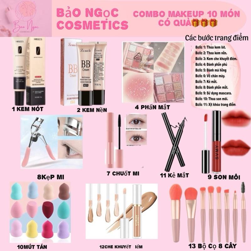 Combo makeup 10 món trang điểm cơ bản đầy đủ cho người mới bắt đầu Cosmetic Mỹ Phẩm Son Môi Nữ Women