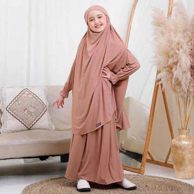 Gamis Anak Perempuan Syar'i Bahan Jersey Premium Polos Dress Anak Pengajian Lebaran Baju Muslim Syari Wanita - Ukuran L (Usia 5-7 Tahun) - Panjang, Cewek Basic