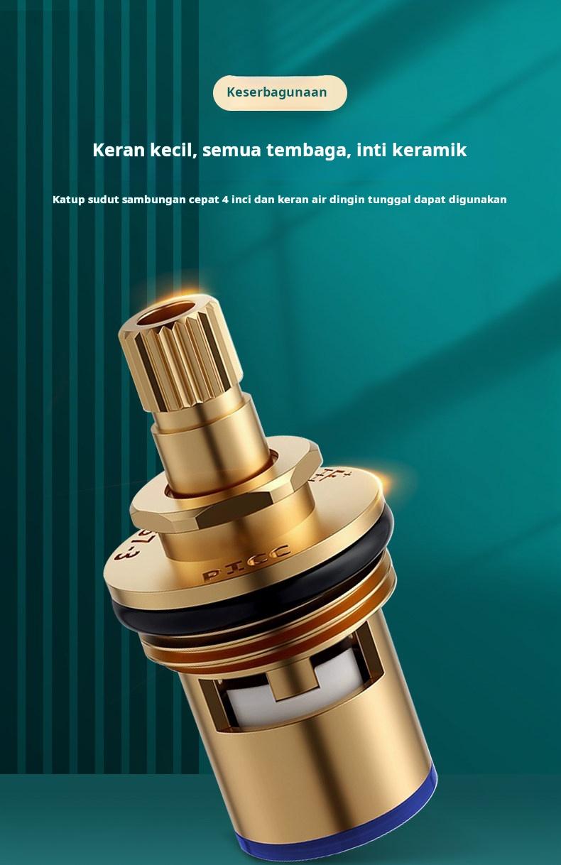 Fitting anti bocor keran universal berbahan tembaga murni, katup sudut, keran air dingin tunggal, inti katup tembaga dapur, pegangan.